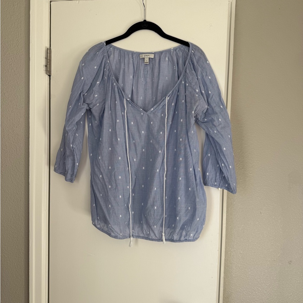 J. Crew Light Blue Blouse with White Dots